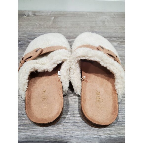 J. Crew Brown/Cream Sherpa Lined Buckle Clog Slippers Sz 5M Buckle Comfort - Picture 10 of 12
